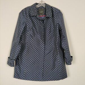Talbots Women's Navy Polka Dot Trench Coat Size 16 Spring Seasonal Romantic